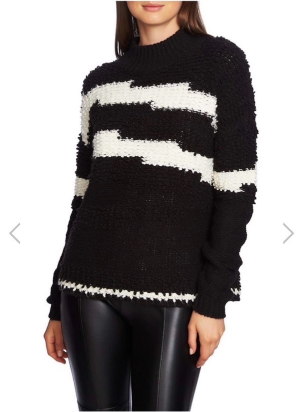 1. State: Black &  White Textured Stripe Crewneck Sweater BIG DISCOUNT